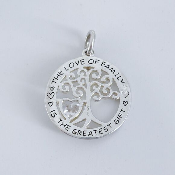 Vintage Sterling Silver 925 "Tree of Life" with Heart Cubic Zirconia Pendant - Picture 4 of 6